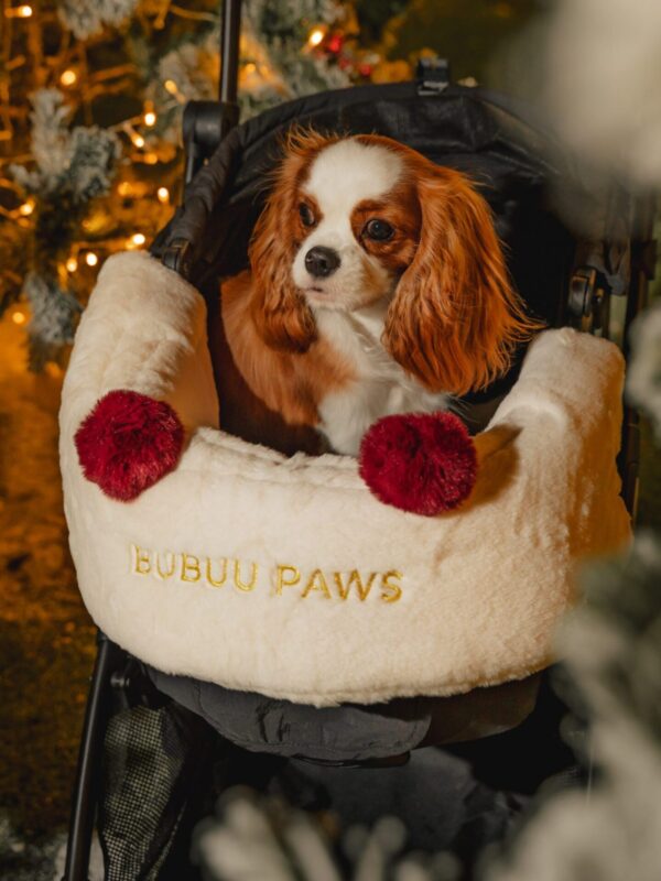 Bubuu Paws X'Mas Pawrest Basket Front Cover ผ้าคลุมด้านหน้ารถเข็นสัตว์เลี้ยง X'Mas Collection สีขาว Snowy Cherry